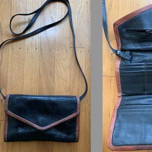 Julia Duren Black Leather with rust trim Crossbody Purse Bag Wallet